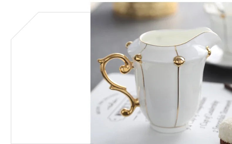 Gold Pearl Bone China Coffee Set British Porcelain Tea Luxury Ceramic Pot Creamer Sugar Bowl Teatime Teapot Cup Mug.