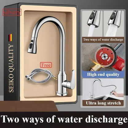 Kitchen Faucets Fine copper gun gray kitchen sink pull-out faucet household sink washbasin rotating hot and cold faucet