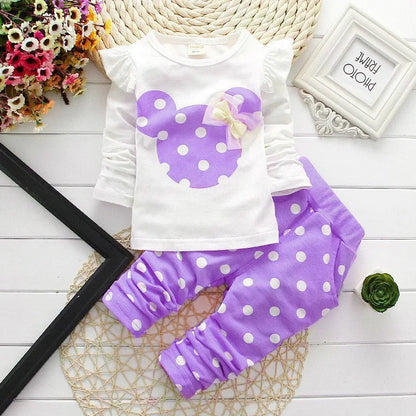 Stumbling toddler girl cartoon long sleeved set T-shirt+pants 2-piece children's fashion baby jacket newborn cotton set.