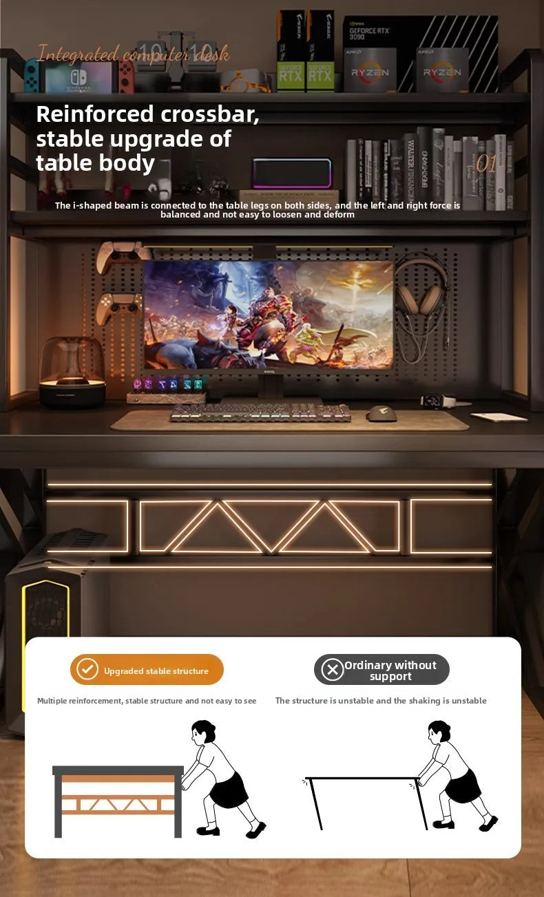 Schreibtisch, Bücherregal, integrierter Schreibtisch mit Lochbrett, Schlafzimmer, E-Sport-Tisch, Desktop-Computertisch