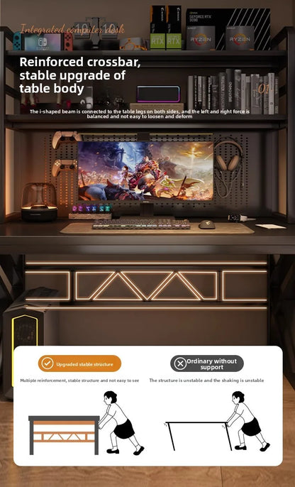 Schreibtisch, Bücherregal, integrierter Schreibtisch mit Lochbrett, Schlafzimmer, E-Sport-Tisch, Desktop-Computertisch