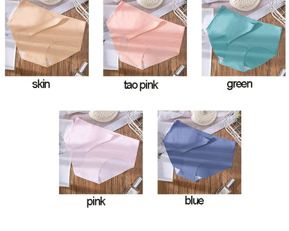 3Pcs Plus Size Underwear Women's Panties Ice Silk Solid Color Ladies Seamless Underpant Girls Briefs Breath Sexy Lingerie Female.