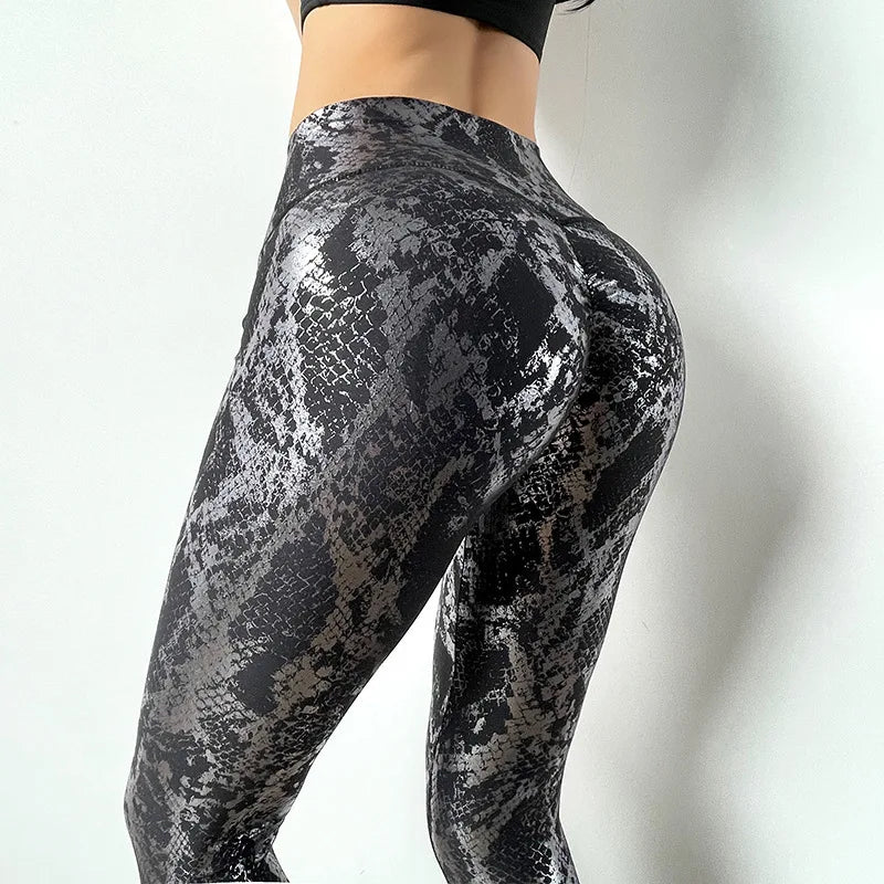 Snake Printed Yoga Pants Gilded Stretch Buttocks Sexy Casual Skinny Pants  For Women High Waist Elastic Fitness Sporty Leggings