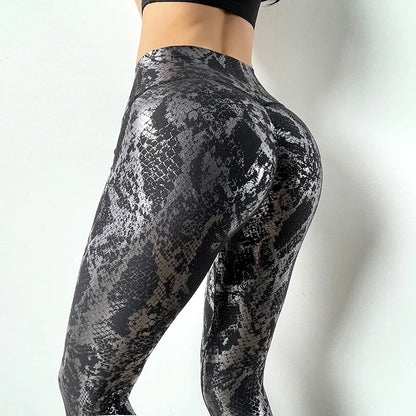 Snake Printed Yoga Pants Gilded Stretch Buttocks Sexy Casual Skinny Pants  For Women High Waist Elastic Fitness Sporty Leggings