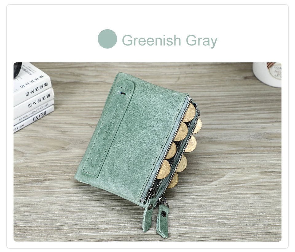 CONTACT'S Genuine Leather Short Wallets for Women Luxury Designer Coin Purse Female Money Clip Card Holder Customize Men Wallets