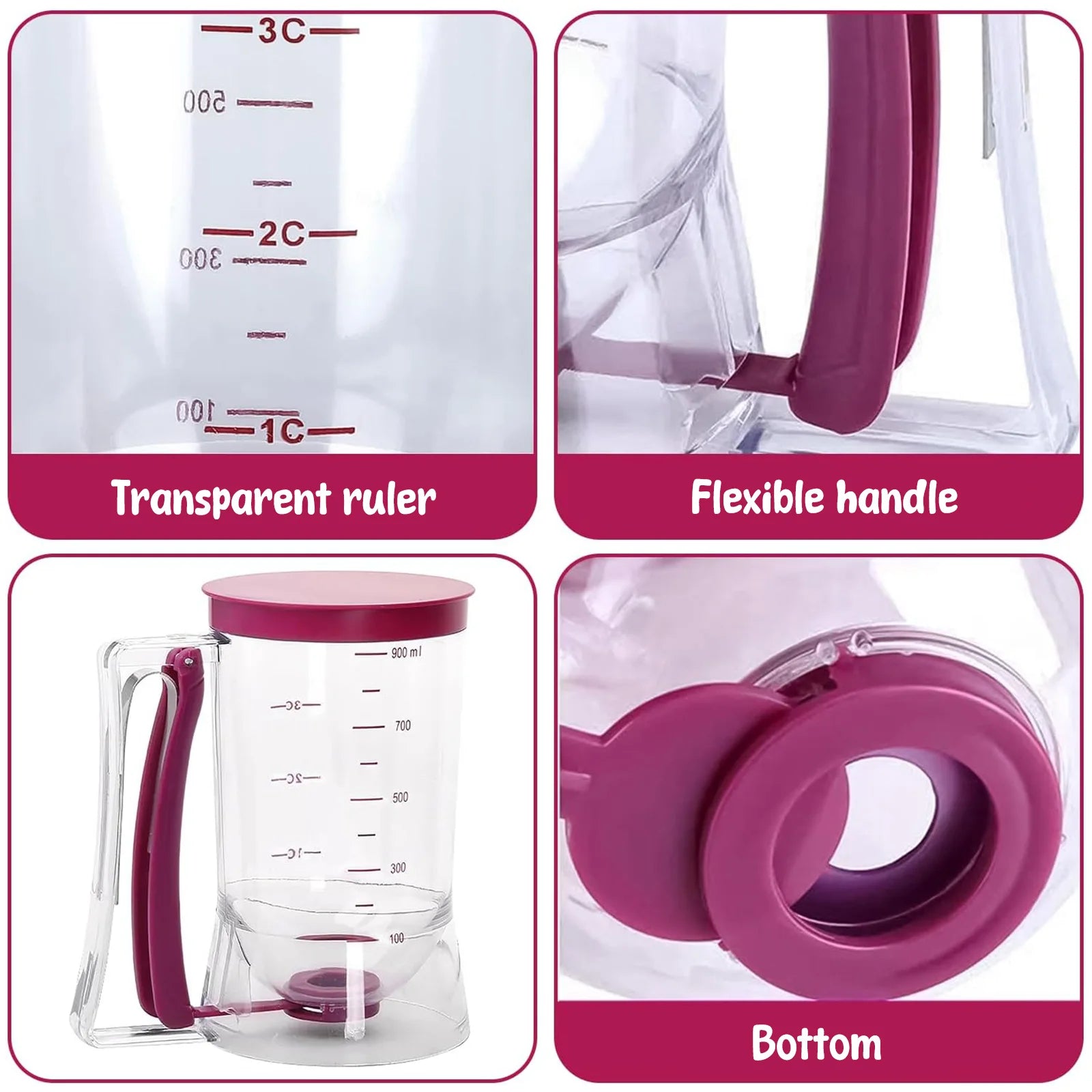 Handheld Batter Dispenser with Fried Egg Mold Set Pancake Cupcake Batter Dispenser Muffin Waffles Pastry Paste Distribution Tool.