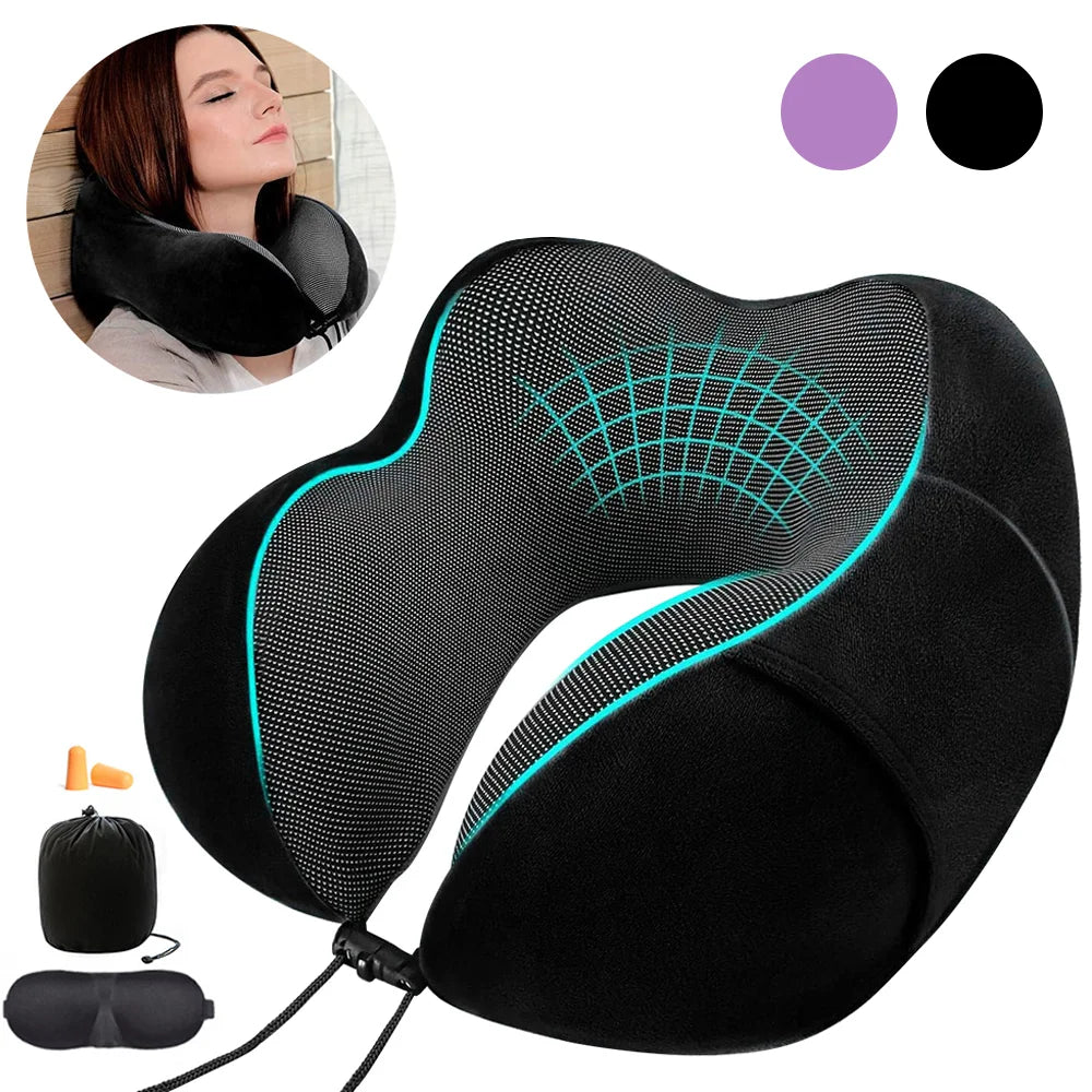 Memory Foam U-shaped Neck Pillow Neck Cushion Soft Neckrest Pad  Portable Travel Pillow Cervical Healthcare Massage Neck Pillow.