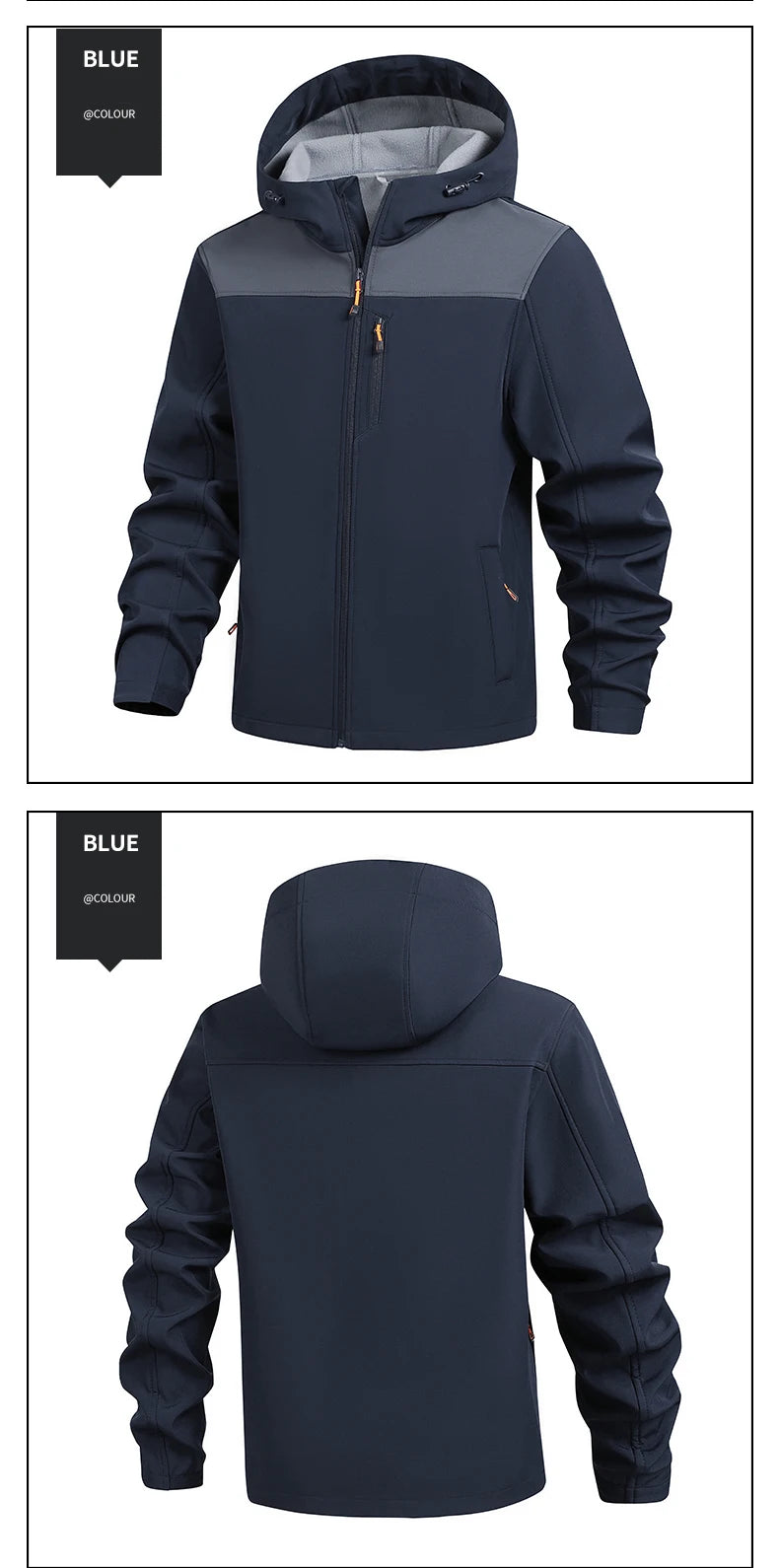 Jacket Coat Winter Soft Case Male Outdoor Sports Hooded Coat Multi-pocket Inside Fleece Casual Waterproof Windproof Sport Jacket.