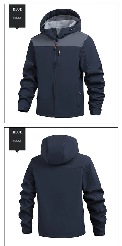 Jacket Coat Winter Soft Case Male Outdoor Sports Hooded Coat Multi-pocket Inside Fleece Casual Waterproof Windproof Sport Jacket.