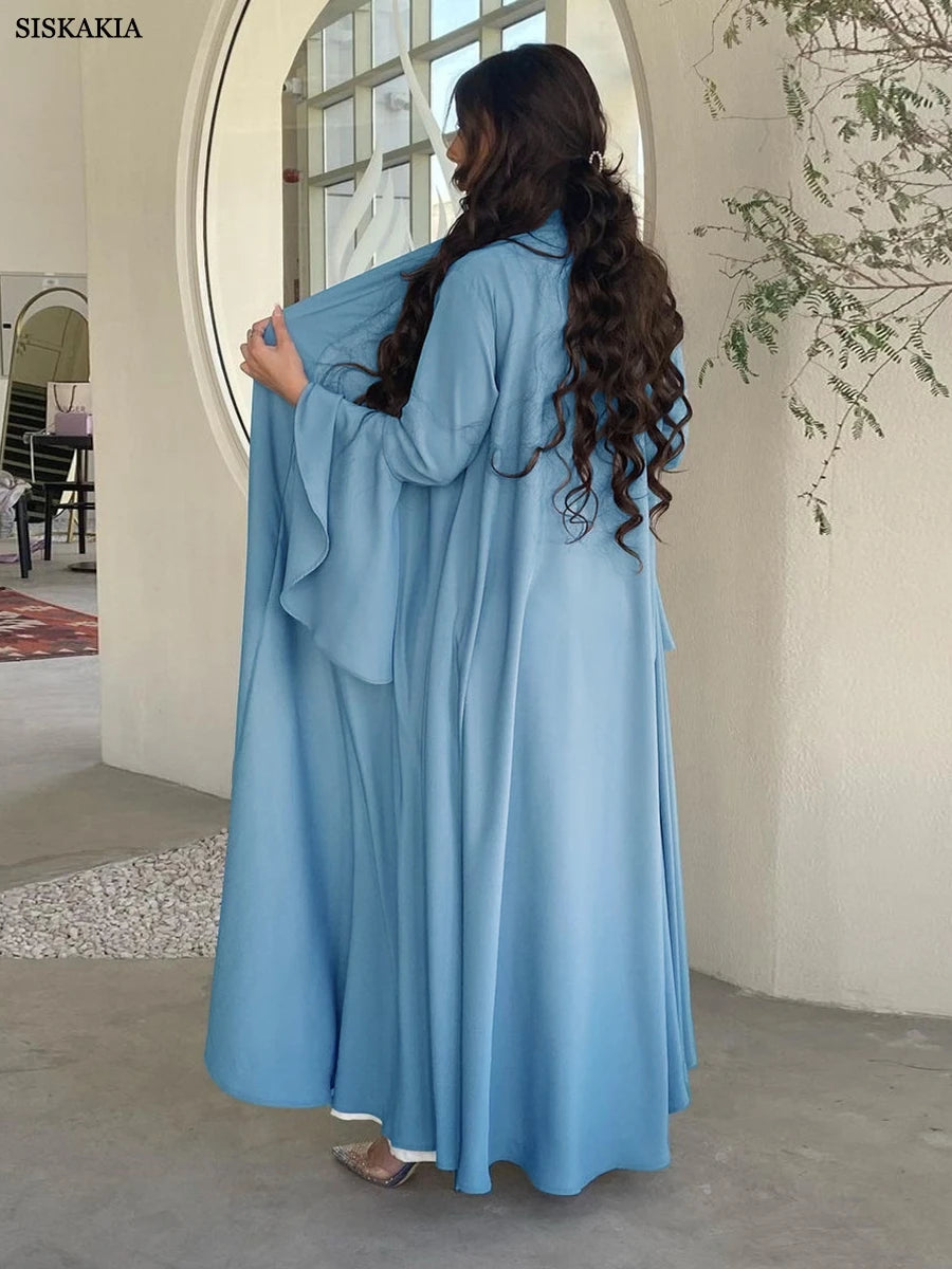 Siskakia Muslim Open Kimono Abaya For Moroccan Women Fashion Ruffle Sleeve Arab Dubai Clothing Jalabiyat Turkey Soft Gulf Robe.