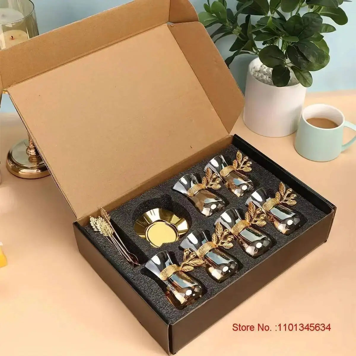 Turkey Coffee Glass Sets Luxury Style Gold Coffee Cups And Plates Set Black Tea Cup Saucer Teaspoon Set Espresso Mug Home Teacup.