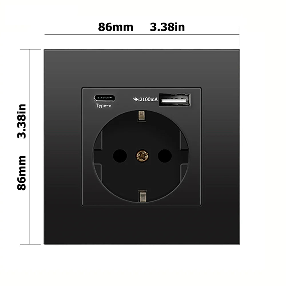 Eiomr eu standard steckdose, einfach und doppelt 220v 16a weiß schwarz pc panel eu steckdose, wand usb typ c stecker steckdose für zu hause.