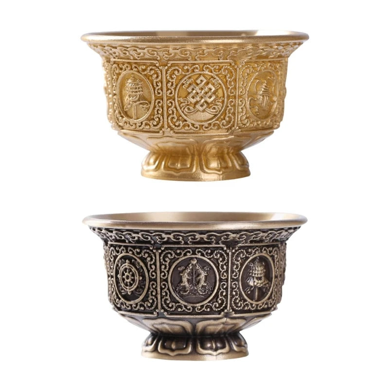 Tibetan Eight Auspicious Symbols Offering Bowl Holy Water Cup for Buddhist Ritual Buddhas Home Decoration 37JD.