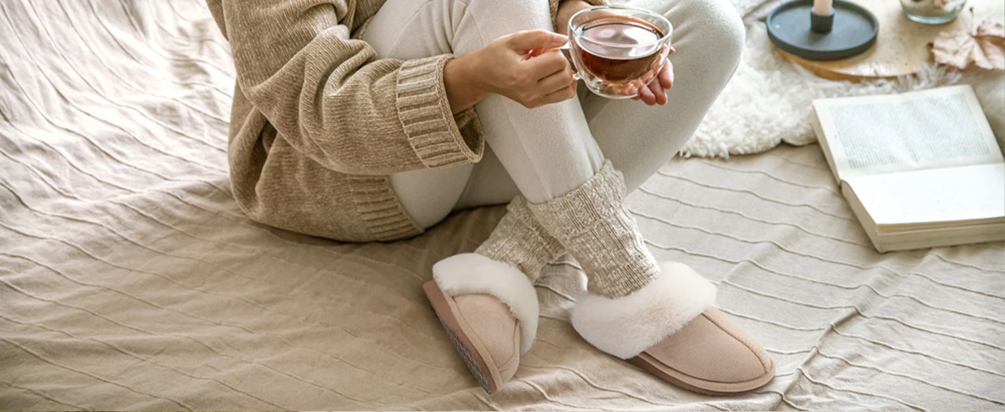 Evshine Winter Warm Memory Foam Slippers For Women Indoor Plush Home Shoes Fluffy Faux Fur Slippers Cozy Suede Furry Flat Slides.