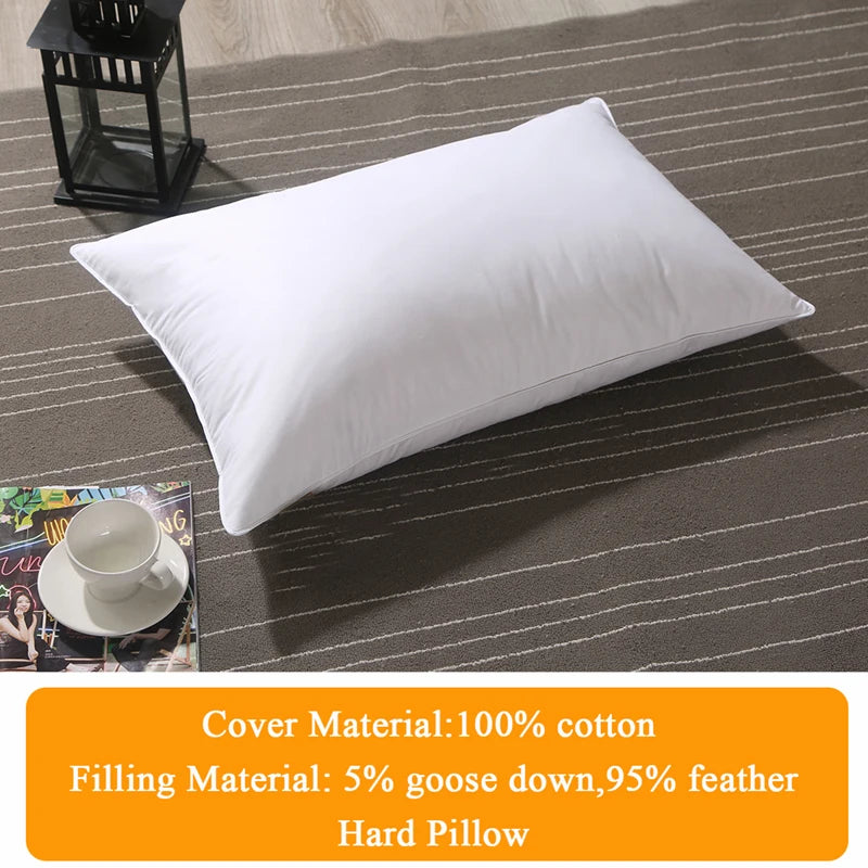 100% Cotton Goose Down Feather Sofa Cushion Bed Pillow Hotel Memory Cushy Support Hypoallergenic for Side Sleepers.