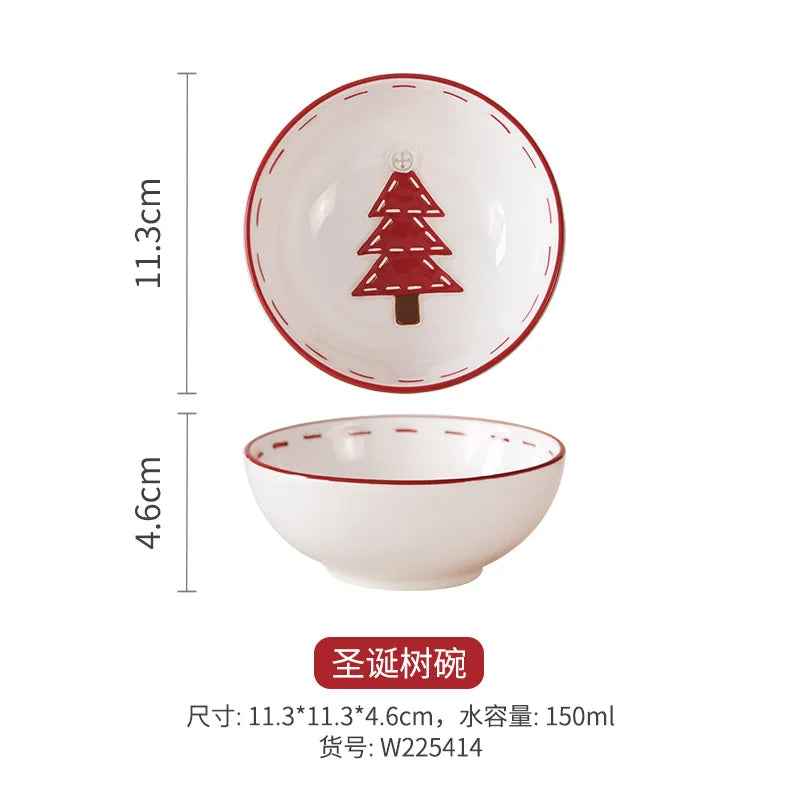 Nordic Stitching Santa Claus Dishes Plates Tableware Set Embossed Sealed Jar Seasoning Jar Western Ceramic Flat Plate Cup