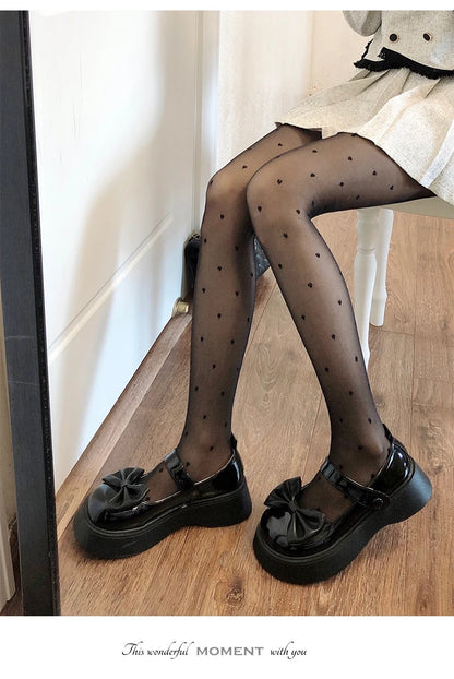 Heart Print Women Tights Ultra-thin Nylon Thigh High Stockings Pantyhose Women Lingerie Female Hosiery High Waist Body Stockings