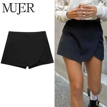 MUJER 2025 Black Mini Skirt Shorts Woman Fashion Asymmetric Skort For Women High Waist Short Skirts Woman Summer Casual Shorts.