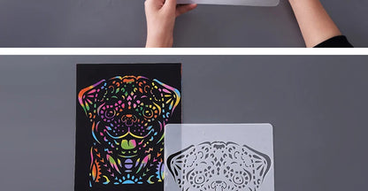 Scratch Art Paper Set 10 Sheets 5 Stencil Templates World Landmarks Animal DIY Kit Creative Painting Craft Magic Toy Kids Gift.