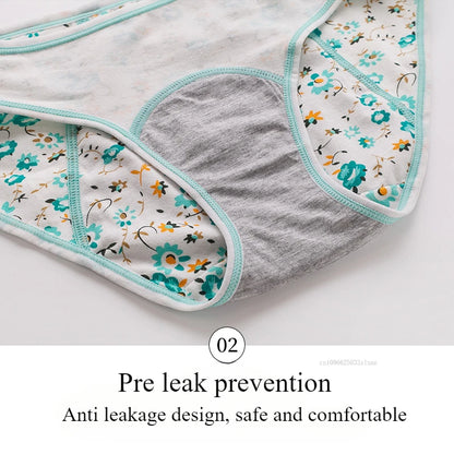 Menstrual Panties Leakproof Ladies Menstrual Pants Women's Cotton Briefs Teenager Student Mid Waist Panties for Menstruation.