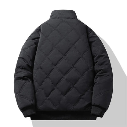New Windproof Thermal Diamond-Quilted Cotton Jacket Winter Men's Fleece-Lined Thickened Cuff Design Stand-Up Collar Jacket.