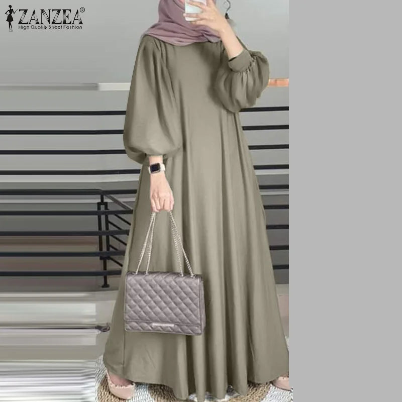 Muslim abaya ZANZEA Autumn Sundress Women Dress Hijab Dresses.