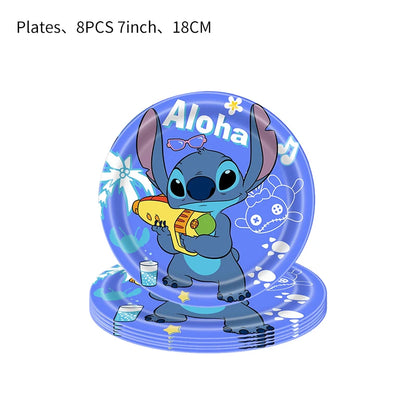 Stitch Party Supplies für Kinder Lilo und Stitch Geburtstag Party Dekorationen Luftballons Banner Tischdecke Hintergrund Geschirr