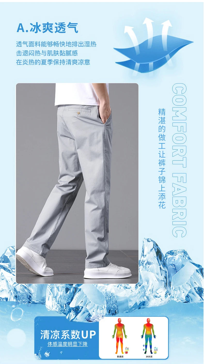 2025 Stretch Men Pants Straight Fit Cotton Golf Trouser Male Spring Summer Formal Dress Office Work Casual Black Navy Blue Khaki.