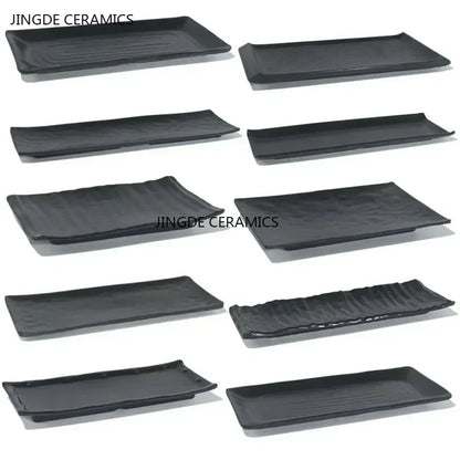 Black Melamine Plate Plastic Barbecue Dish Commercial Cutlery Kitchen Dinner Plates Not Easily Broken Tableware Accessories.