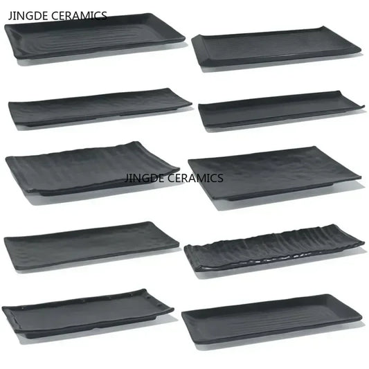 Black Melamine Plate Plastic Barbecue Dish Commercial Cutlery Kitchen Dinner Plates Not Easily Broken Tableware Accessories.