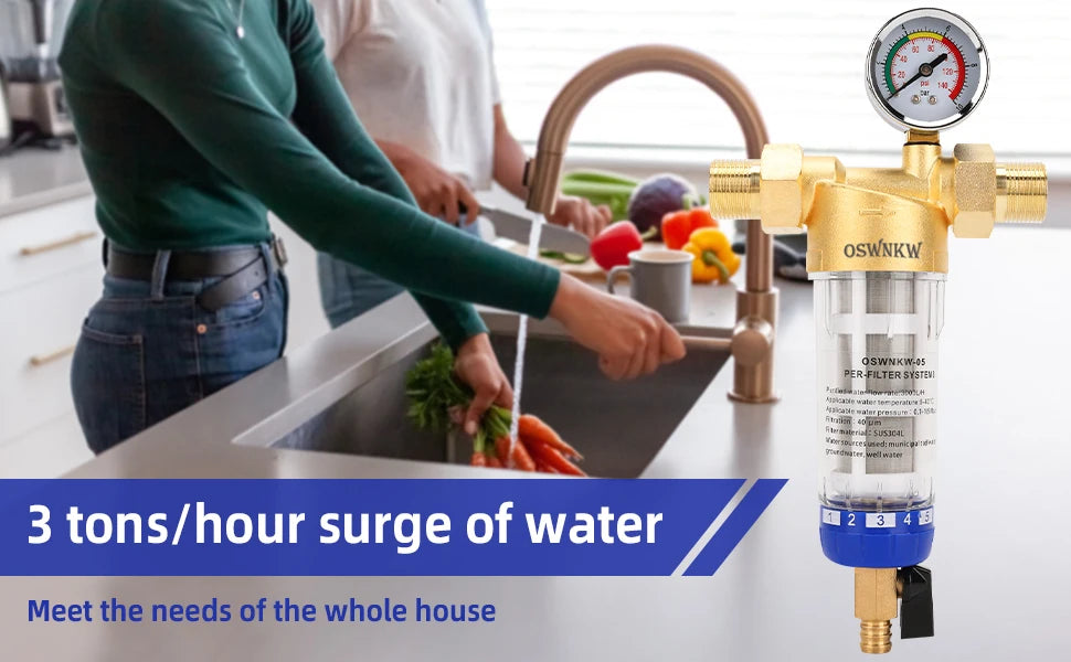 OSWNKW-05 Pre Filter Purifier Whole House Spin Down Sediment Water Filter Central Prefilter System Backwash Stainless Steel Mesh.