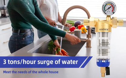 OSWNKW-05 Pre Filter Purifier Whole House Spin Down Sediment Water Filter Central Prefilter System Backwash Stainless Steel Mesh.