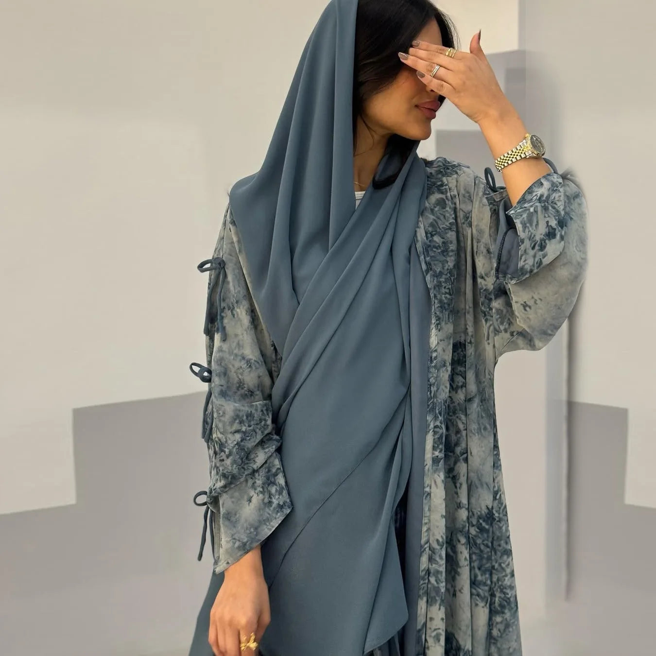 Ramadan Eid Tie Dye Butterfly Bow Muslim Modest Kimono Abaya Damen Dubai Luxury Islam Women Kebaya With Hijab Kaftan Robe Femme.