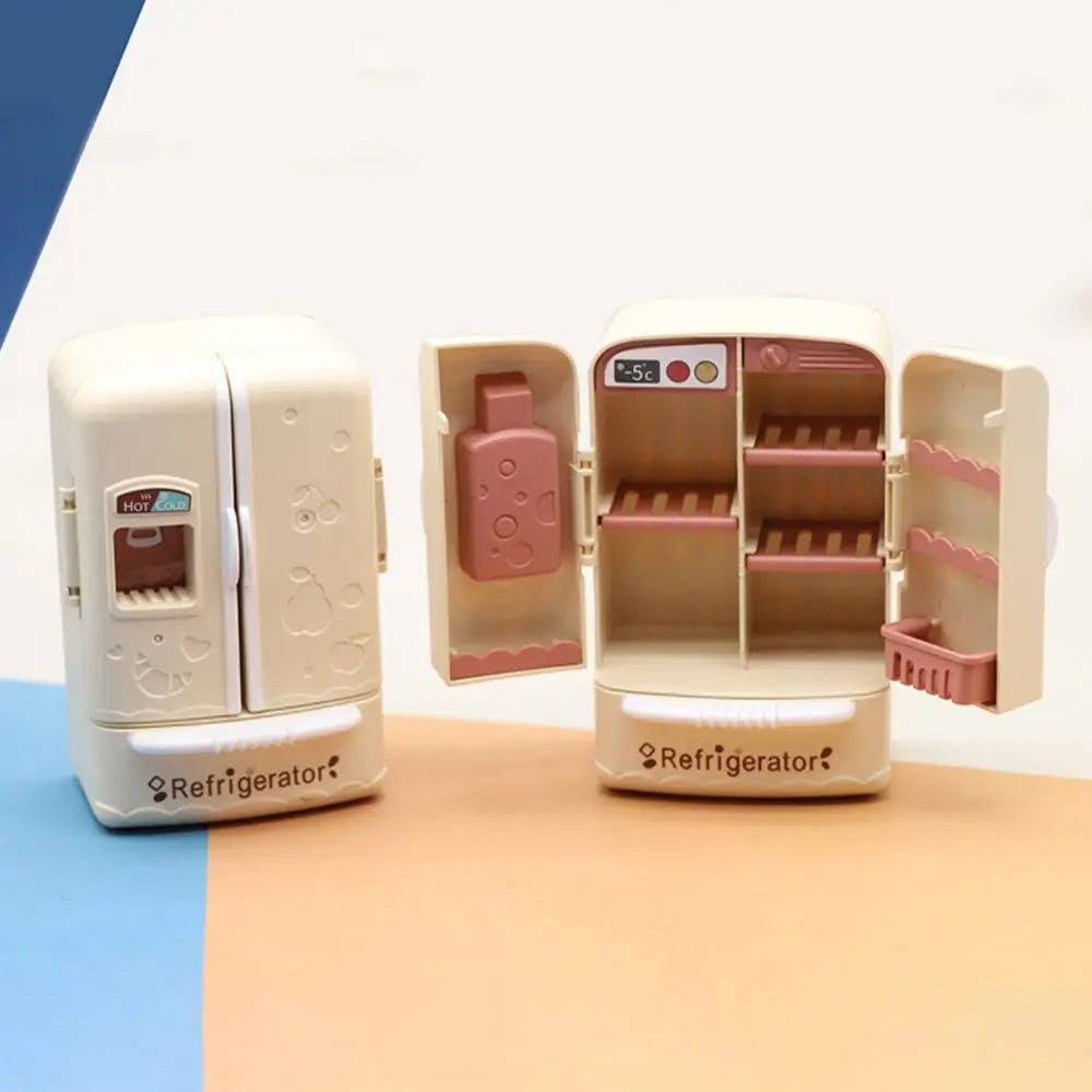 Cute Simulation Microfilm Furniture Double Door Refrigerator 1:12 Dollhouse Kitchen Model Decorations For Girl Birthday Gifts.