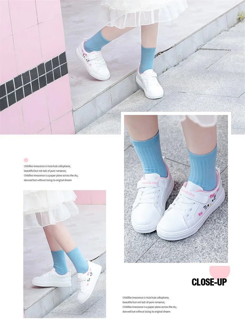 2023 Children's Little White Shoes Girls' Student Flat Bottom Casual Sports Shoes Low Top Spring Korean Plate Shoes.
