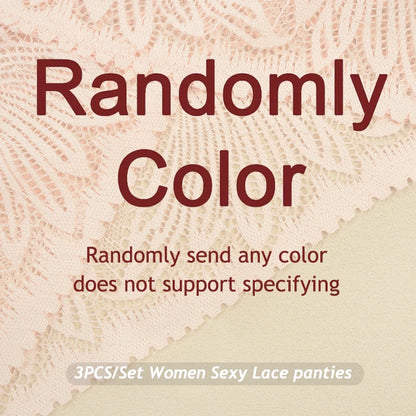 3PCS/Set Women Lace Panties Sexy Low Riase Elastic Brifes Solid Color Perspective Breathable Underwear Ladeis Sexy Lingerie
