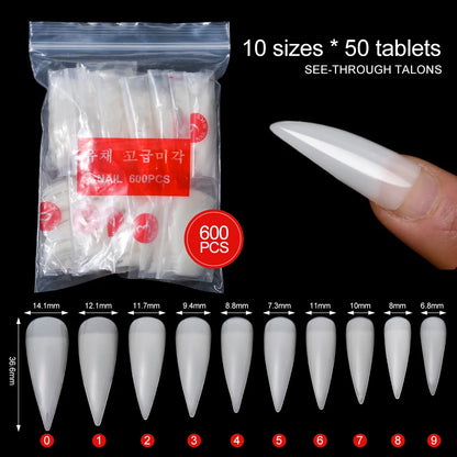 600Pcs Extra Long Hawk Curved Nail Tips Half Cover Eagle Claw Curve False Nails Extension 10 Sizes Bag Packaging for Art Salon *.