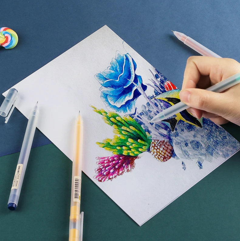 Deli 12 Teile/satz Gel Stift Schule Stifte Set Stift 0,5 MM Farbe Tinte Schreibwaren Student LieferungenWasser-basierte Stift Schreiben malerei Werkzeuge.