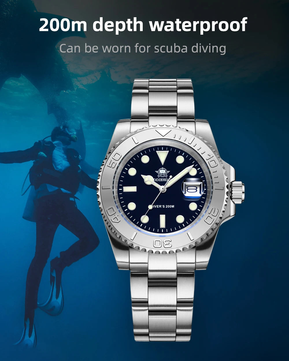 ADDIESDIVE Luxurious Men's Analog Quartz Watch BGW9 Luminous 20 Bar Waterproof Men's Diving Stainless Steel Men Watches H3.