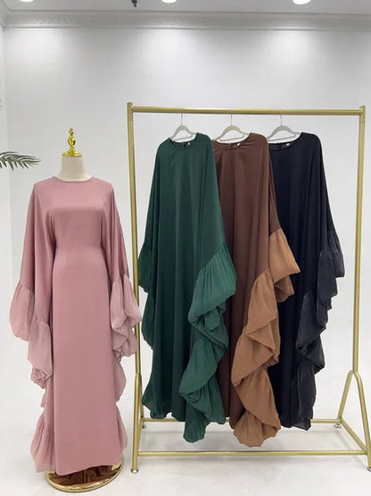 2025 Eid Arabic Muslim Women Modest Dress Luxury Dubai Abaya Islamic Party Lace-detailed Sleeves Robe Festival Turkey Outfit.