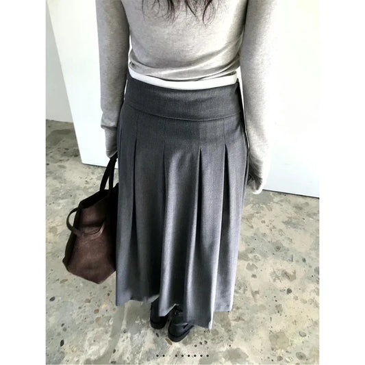 Elegant Pleated Midi Skirt Women Fashion Patchwork Asymmetrical Skirts Summer Office Ladies Korean Casual Design A Line Faldas.