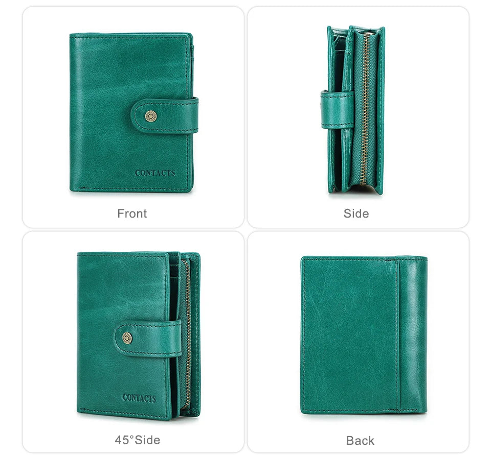 Contact'S Genuine Leather Wallets Women Men Wallet Short Small RFID Blocking Card Holder Wallets Ladies Red Coin Purse