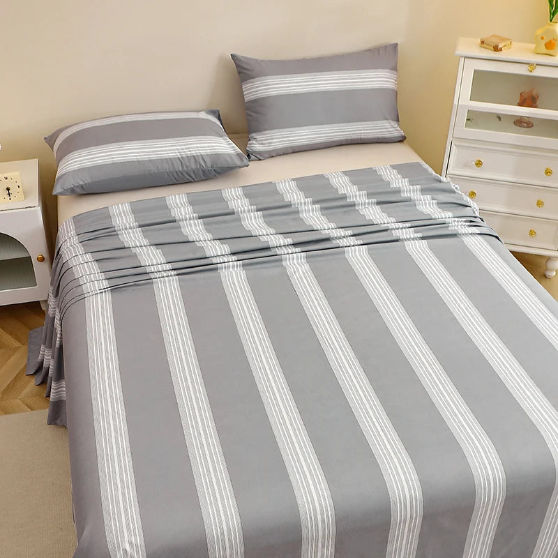 Flat Sheet And Pillowcases Sets Linen Cotton Blend Bedding Set with 50x70cm Pillowcases.