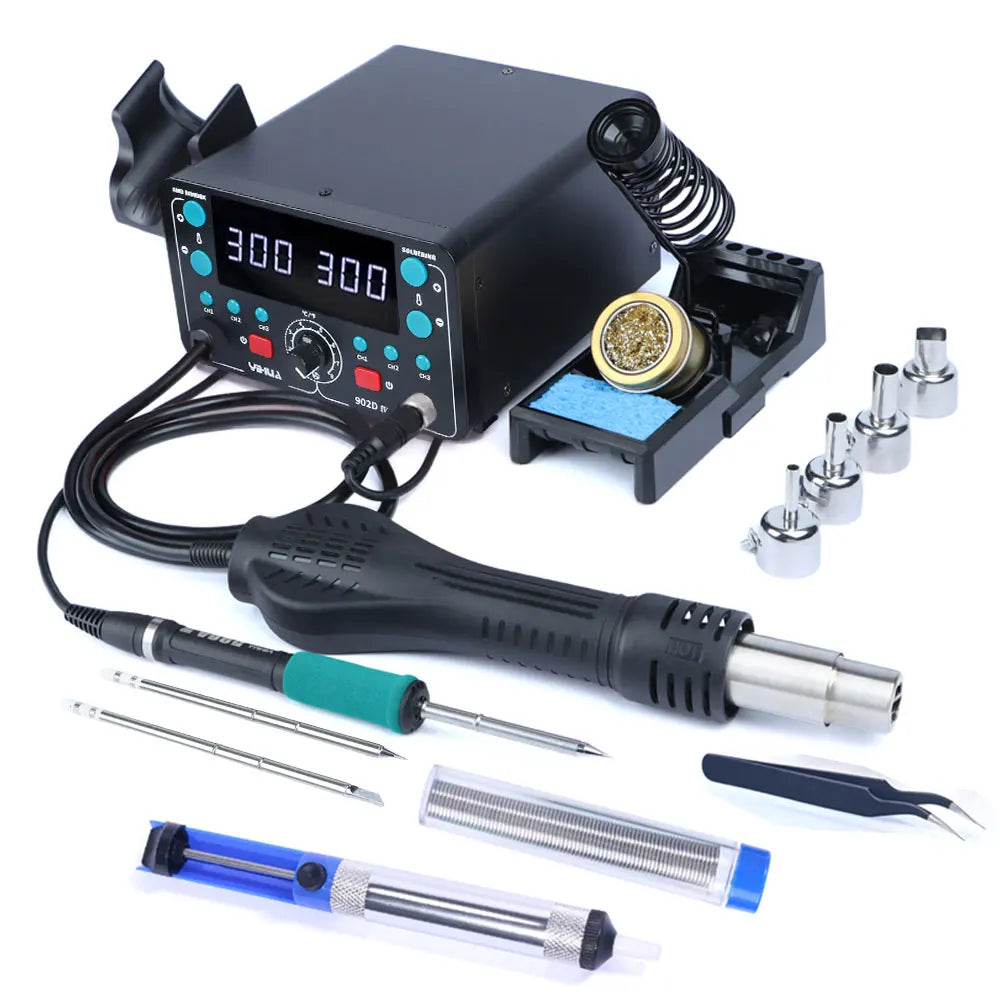 YIHUA 902D-IV Lötstation 775 W 2 in 1 Heißluft-Lötkolben-Rework-Station mit T12-Eisenspitze, Display, Schweißreparaturwerkzeuge