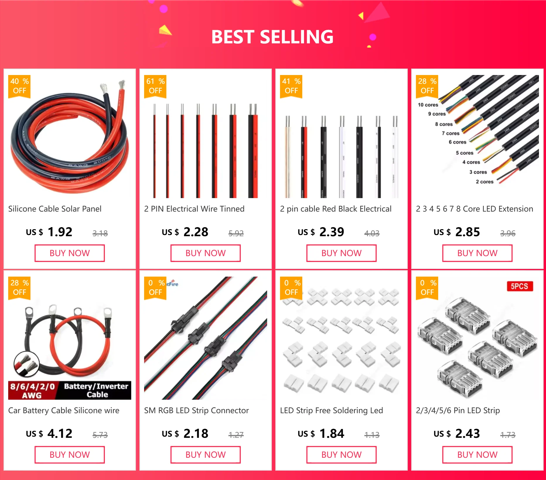 2 PIN Electrical Wire Tinned Copper PVC Insulated Red Black Cable For Single Color LED Strip Light Extension Wire 18/26/28 AWG.