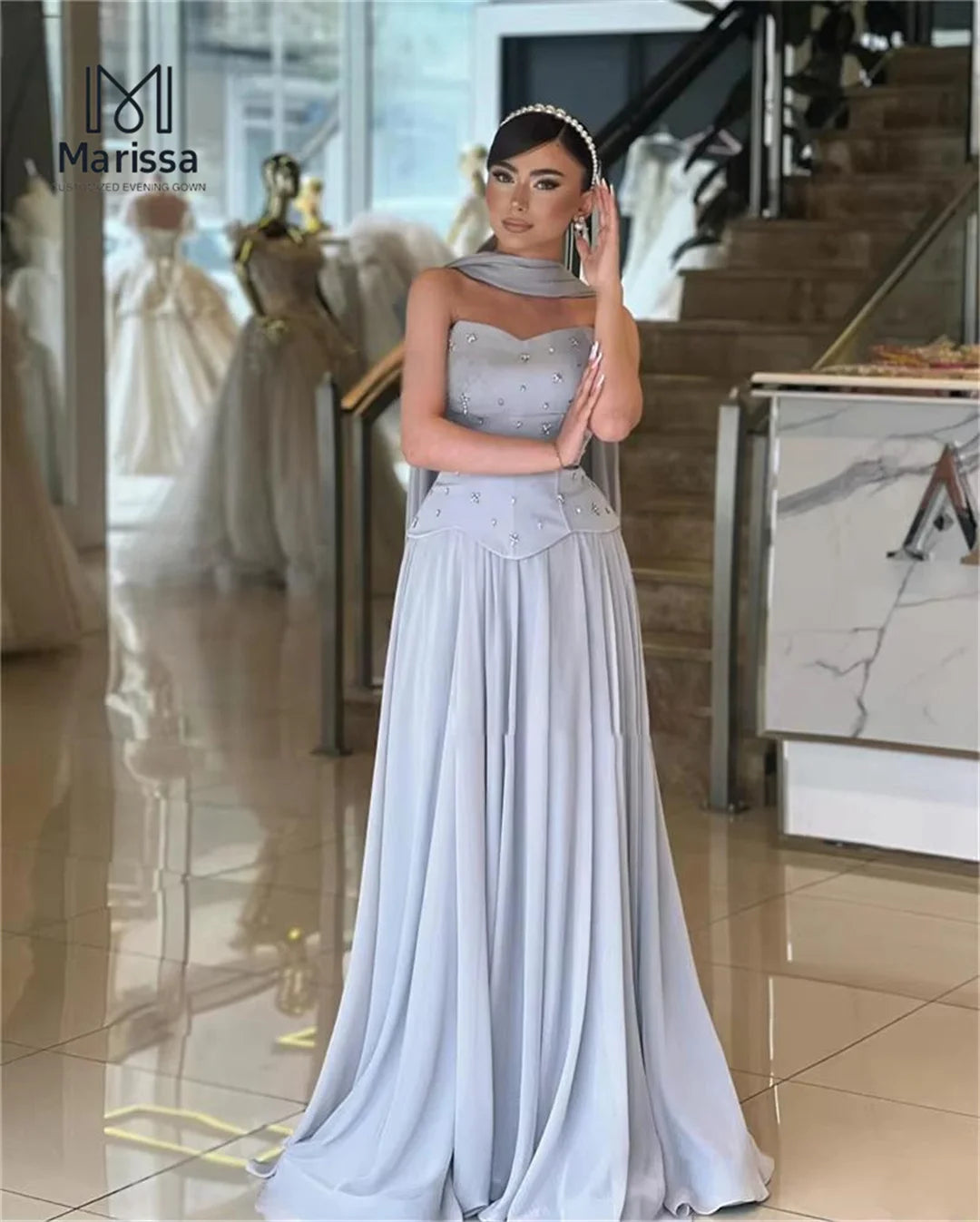 Marissa Ballkleider Maßgeschneidertes Partykleid für Hochzeit Kristallsatin Abendkleider D/Party A-Linie Tüllbänder mit Schultern.