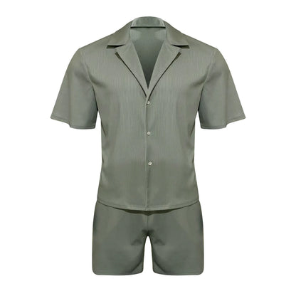 Men Sets Summer Casual Short-sleeved Shirt Shorts Fashion Striped Suit Male Two-piece Set Tracksuit Ropa Para Hombre.