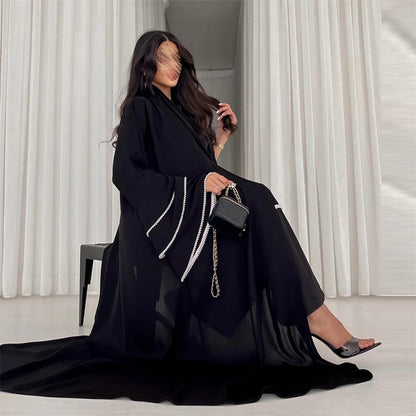 Eid Black Open Kimono Abaya Dubai Luxury 2024 Palestine Muslim African Dresses For Women Kaftan Dress Islam Robe Femme Musulmane.