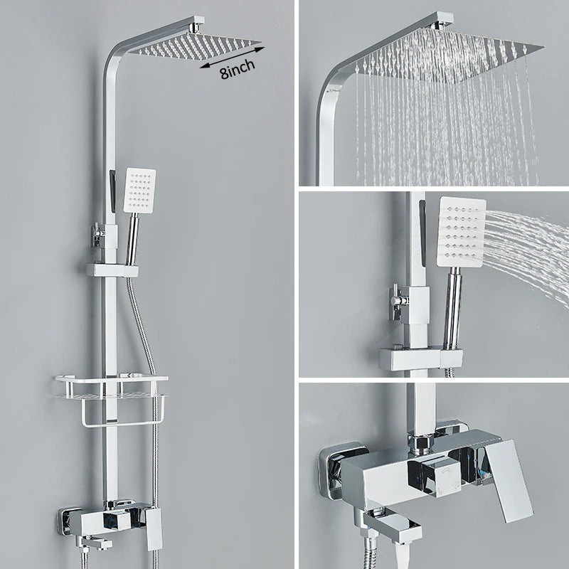 Black Chrome 3/4-way Shower Faucet Rainfall Shower Hot Cold Water Mixer Bidet Faucet Commodity Shelf For Bathroom Shower Mixer