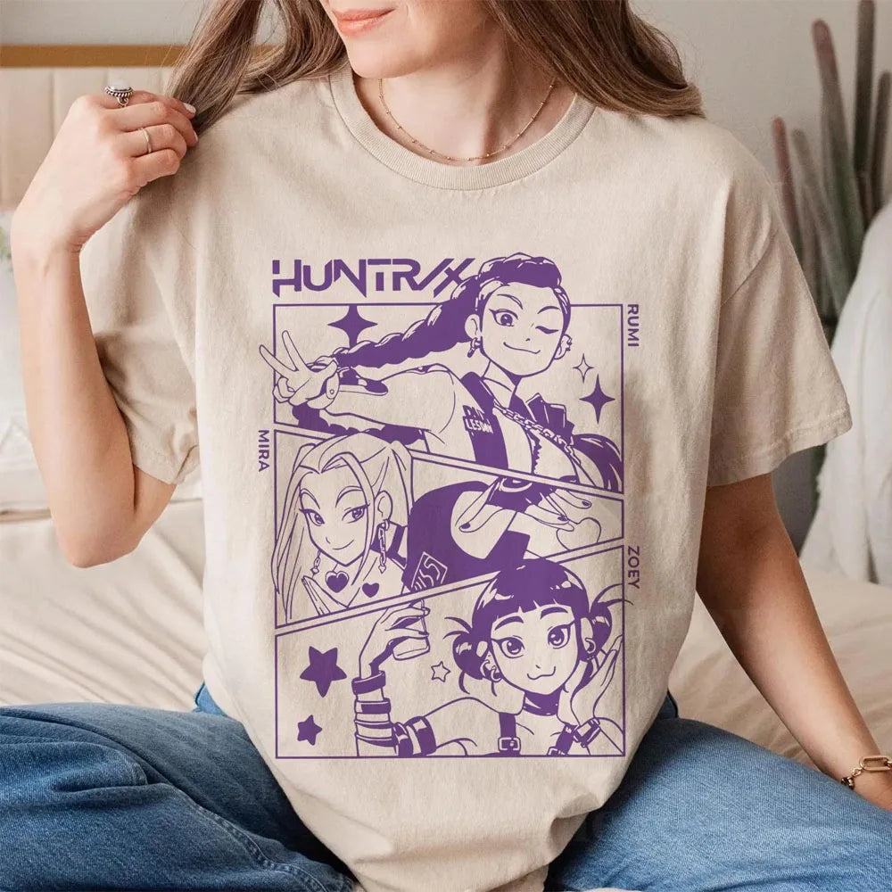 HUNTRIX K-pop Demon Hunter Anime T-shirt Harajuku O-neck Casual Shirt Fans Gift.